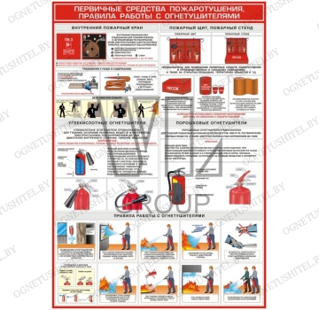 Плакат по охране труда ( Первичные средства пожаротушения, правила работы с огнетушителем )